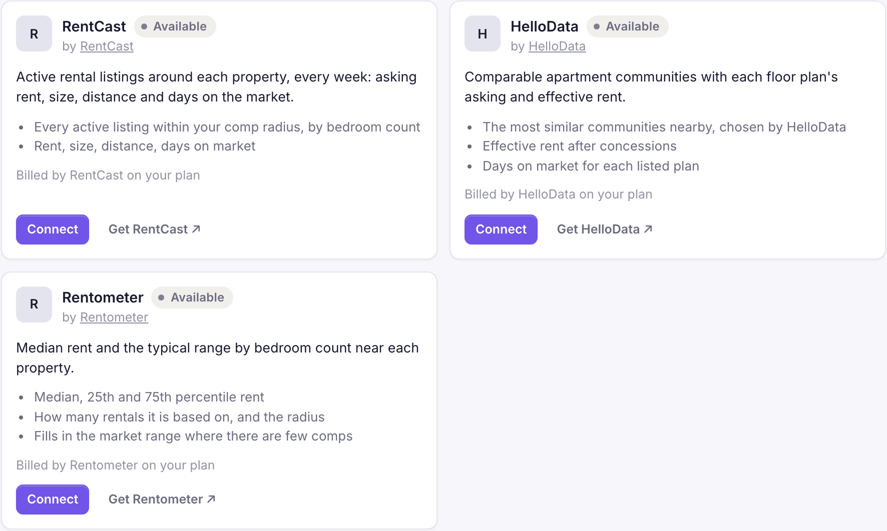 Partner apps for market data with Connect buttons.